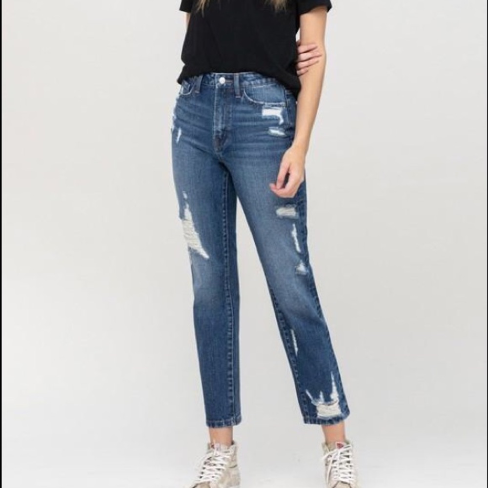 Vervet Distressed Jeans Super High Rise Slim Straight Leg Cropped Jeans NEW